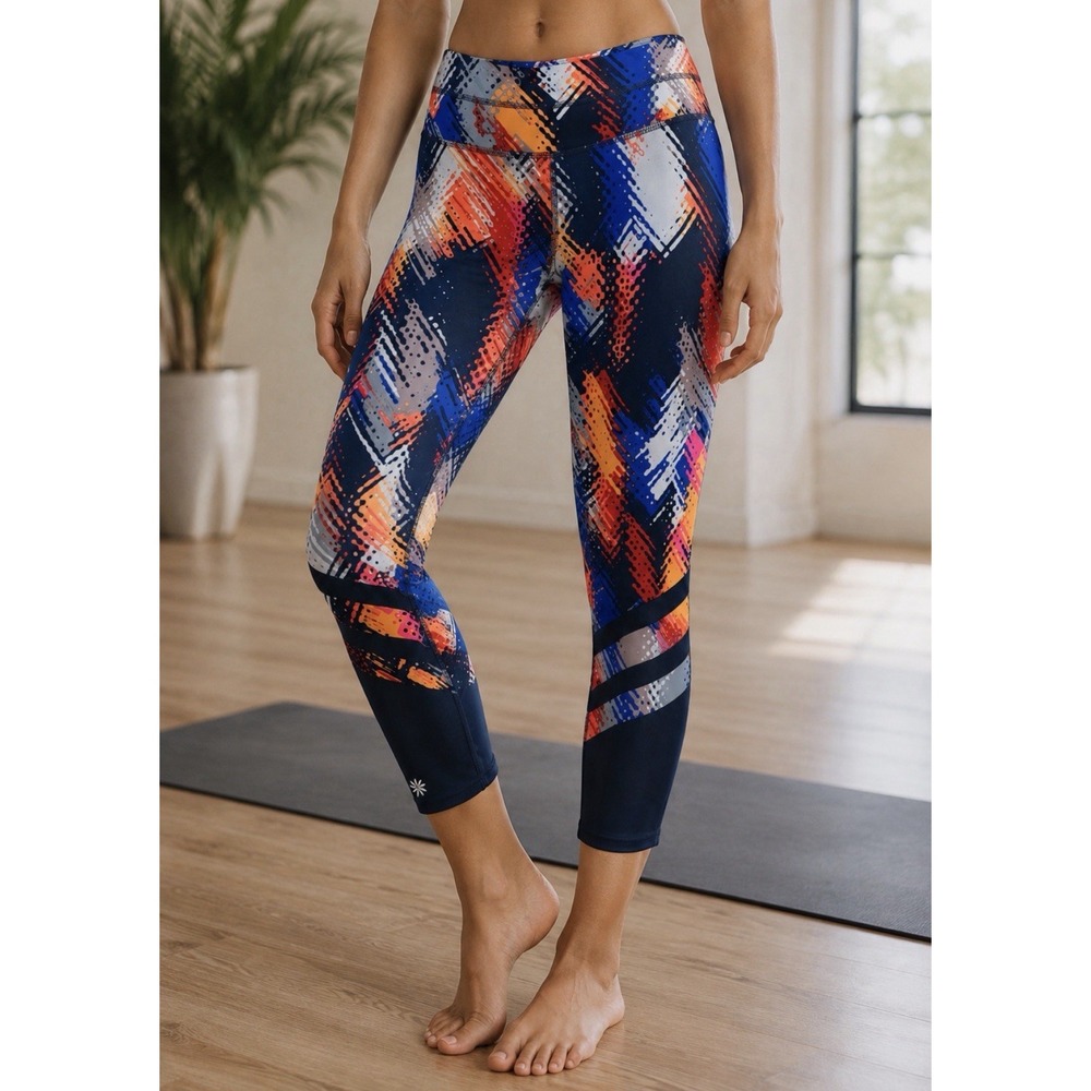 Athleta Lava Sonar Capri Leggings Womens Small Colorful Stretch Yoga Pilates